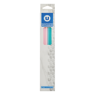 Paille réutilisable en plastique x6 avec goupillon