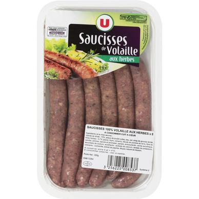 Saucisse de volaille aux herbes,  6 pièces, 300g
