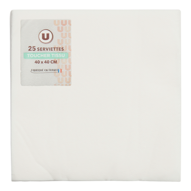 Serviette toucher tissu 40x40cm blanc x25
