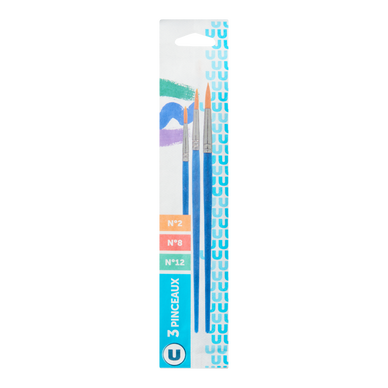 Pinceaux n°2, 8 et 12 poils synthétiques x3