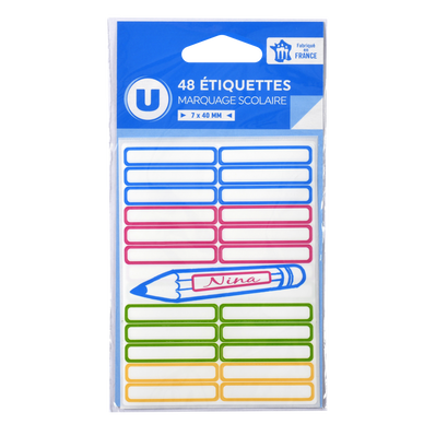 Etiquettes pour marquage stylo fourniture scolaire 7x40mm x48
