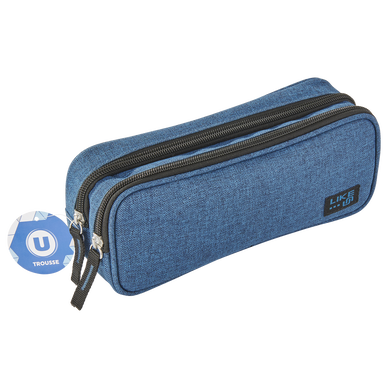 Trousse rect. 2 comp. fille bleu - 22x8,5x6cm