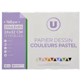 Pochette dessin papier à grain 24x32cm 160g couleurs pastel 12 feuilles