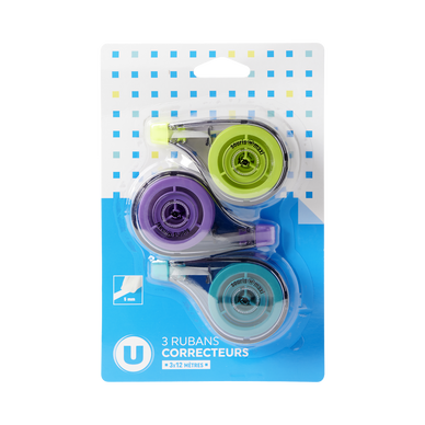 Ruban correcteur 5mmx12m x3 assortis
