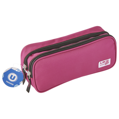 Trousse rect. 2 comp. fille rose - 22x8,5x6cm