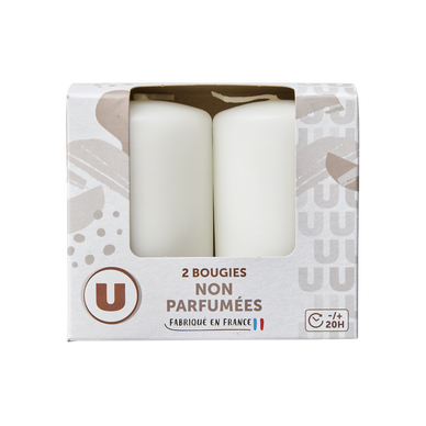 Bougie 48x80mm non parfumée blanc x2