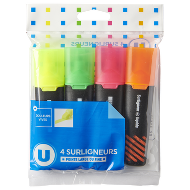 Surligneur large encre liquide, X4, coloris assortis