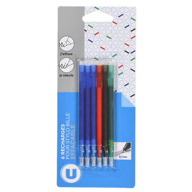Recharge stylo bille effaçable x6 - coloris assortis