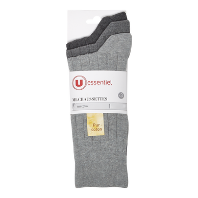 Lot de 3 paires de mi chaussettes pur coton uni homme