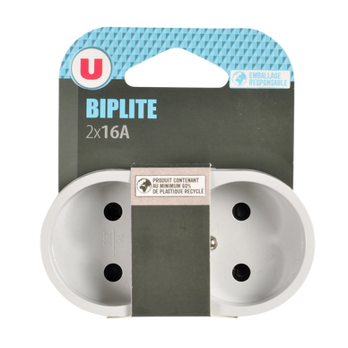 Biplite façade plastique recyclé 2x16A blanc