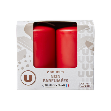 Bougie 48x80mm non parfumée rouge x2