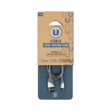 Câble USB-A/micro USB U NE419 textile 1m 10w gris/blanc