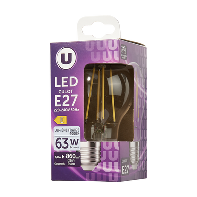 Ampoule LED ronde 60w E27 - tranparent blanc froid