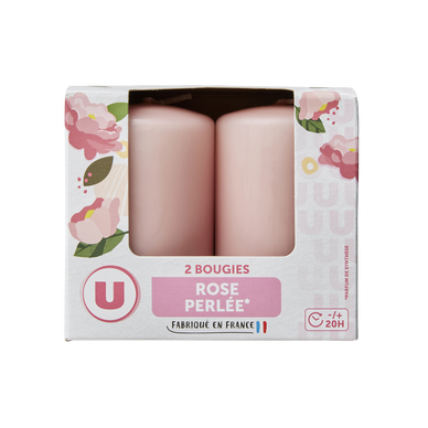 Bougie 48x80mm rose perlée x2