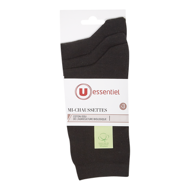 Lot de 3 paires de mi-chaussettes femme coton bio