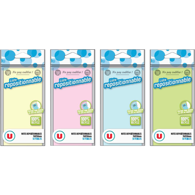 Notes repositionnables, 75x150mm x50 feuilles