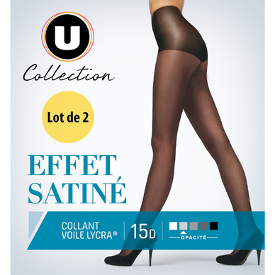 Lot de 2 collants voile lycra satine 15 deniers