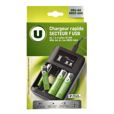 Chargeur pour piles HR6 2 unités et HR03