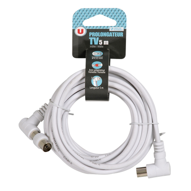 Prolongateur TV 5m 9,52mm fiches coudées + adaptateur