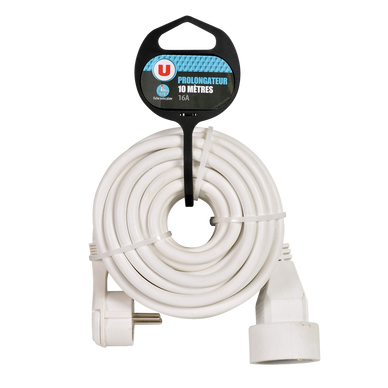Rallonge 16A 10m 3g1,5mm2 fiche Xplat blanc