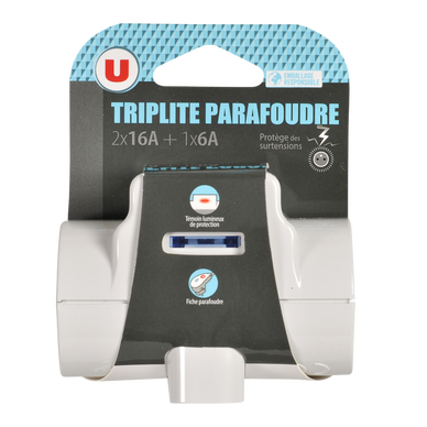 Triplite parafoudre en plastique recyclé 2x16A+1x6A blanc