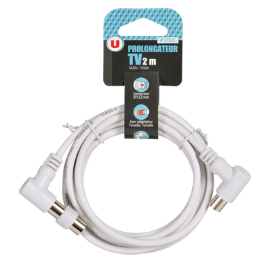 Prolongateur TV 2m 9,52mm fiches coudées + adaptateur