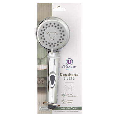 Douchette chrome 8 cm 2 jets - jets pluie et massant