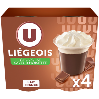 Dessert lacté liégeois chocolat et noisette U 4x100g