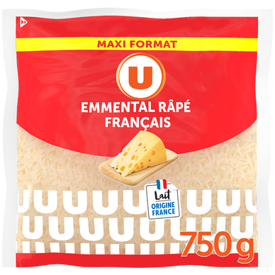 Fromage au lait pasteurisé Emmental français râpé  29% de MG, 750g