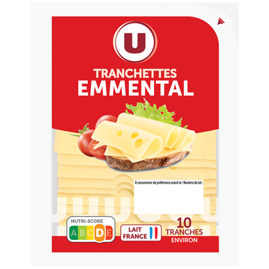 Tranchettes d'emmental pasteurisé  30%MG, barquette de 200g