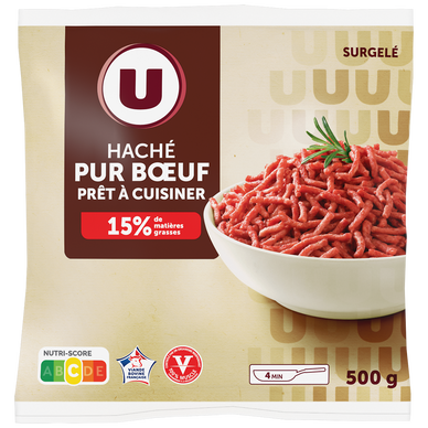 Viande Haché pur boeuf viande bovine française 15% MG, sachet de500g