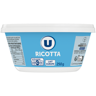Ricotta au lait pasteurisé  9% de MG, 250g