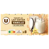 Yaourt au lait entier à la vanille pot en verre 8x125g