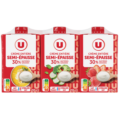 Crème semi-épaisse, 30%MG, Brique 3x20cl