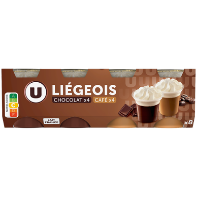 Dessert liégeois chocolat et café et crème fouettée  8x100g