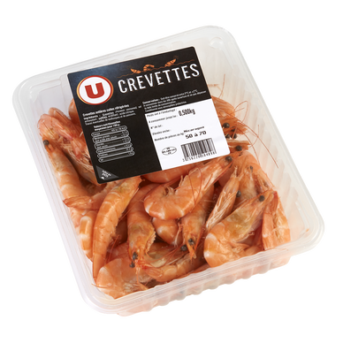 Crevette cuite, Penaeus spp,  50/70, élevée en Amérique Sud/Centrale,barquette 500g