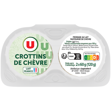 Crottin de chèvre lait pasteurisé 24%MG, 2X60g