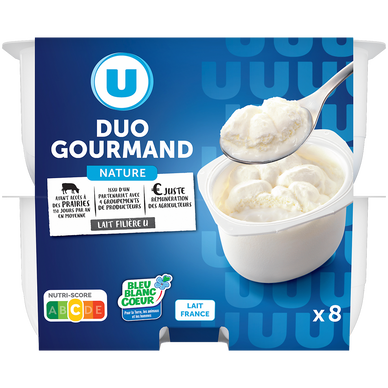 Fromage blanc frais au lait pasteurisé mousse Duo Gourmand, 8x100g, 10,4%MG