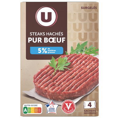 Steaks hachés pur boeuf 5%MG, étui 4x100g