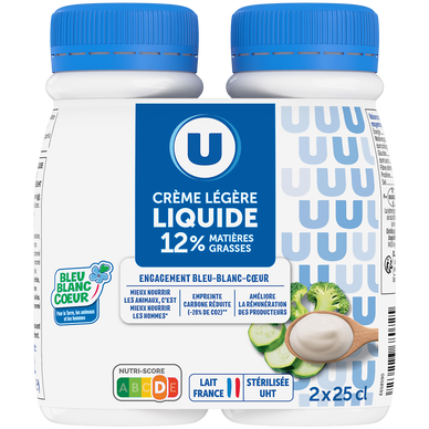 Crème légère liquide Bleu Blanc Coeur, 12%MG, 2x25cl