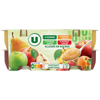 Dessert fruitier panaché pommes/pommes poires/pommes abricot/pommes fraise 16x100g