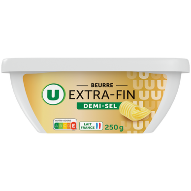 Beurre extra fin demi-sel  80% de MG, barquette de 250g