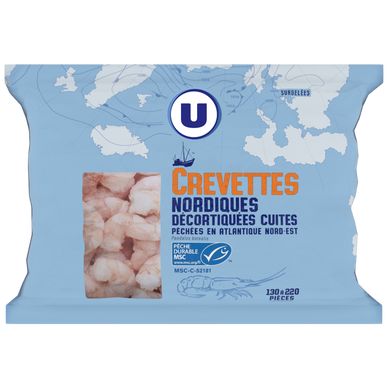 Crevettes nordiques cuites décortiquées,  MSC, 130/220, 200g