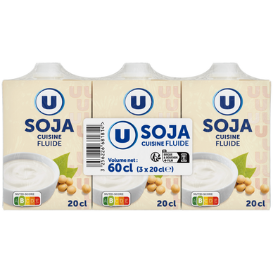 Soja cuisine végétal fluide  brique de 3x20cl
