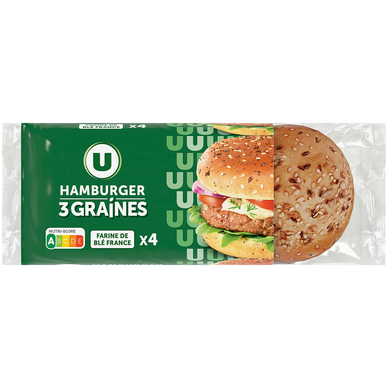 Pain burger 3 graines  x4, 300g