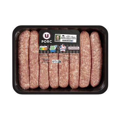 Saucisse de Toulouse sans colorant,  France, 8 pièces, barquette, 1kg