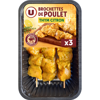 Brochette de filets de poulet marinées aromatisées au citron,  3 pièces, 450g