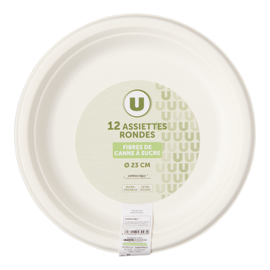 Assiette ronde pulpe de canne à sucre U 23cm x12