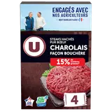 Steak haché charolais surgelé façon bouchère bleu blanc coeur 15%mg U4x120g