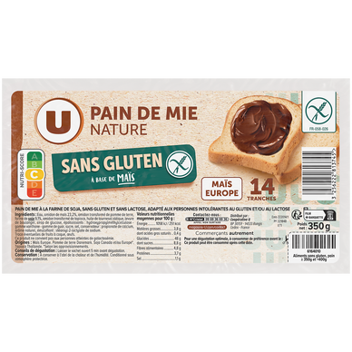 Pain de mie nature sans gluten sans lactose, 350g
